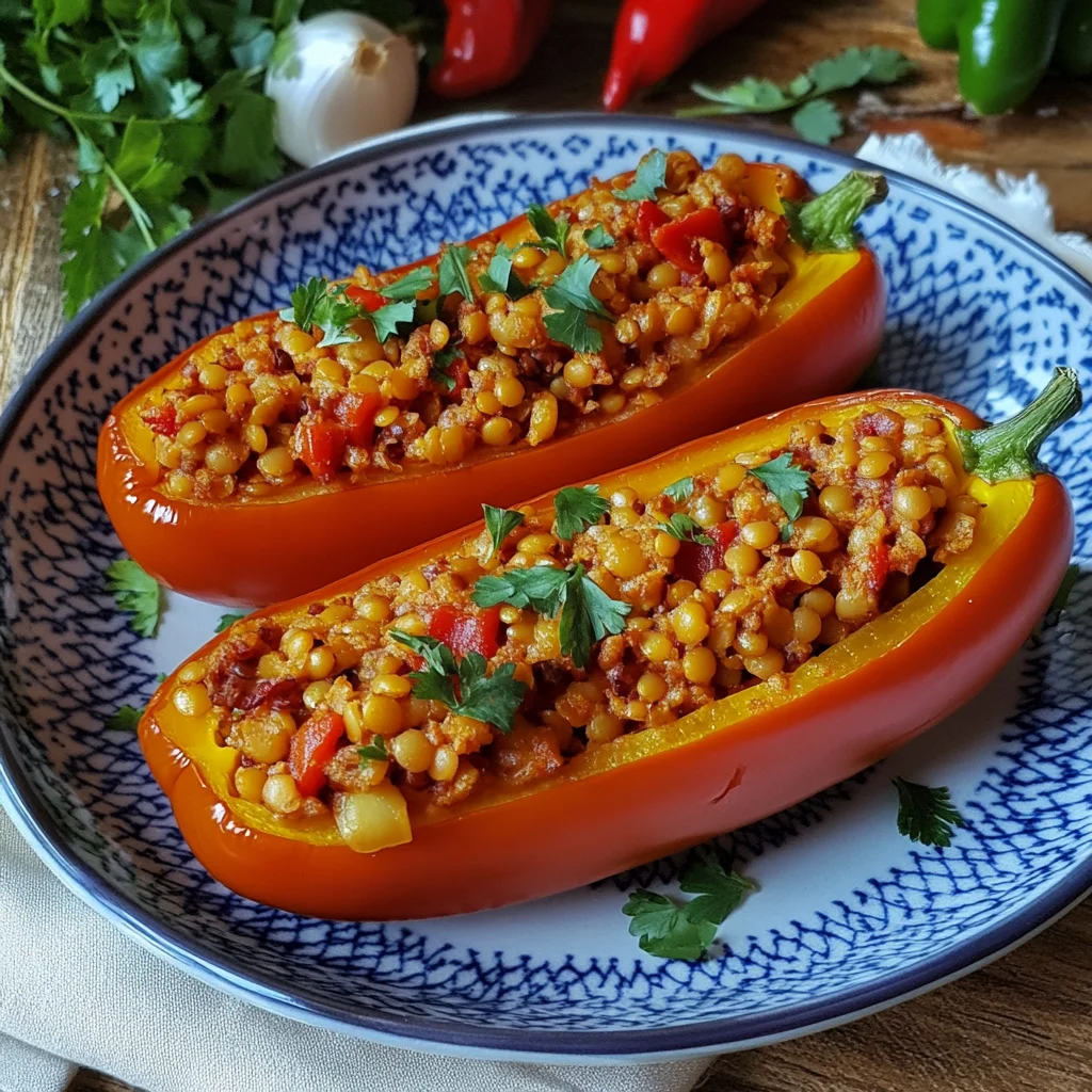 Gefüllte Spitzpaprika mit roten Linsen