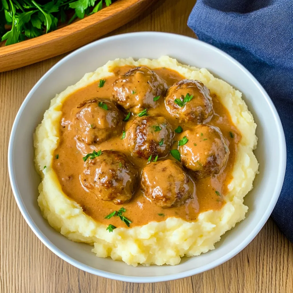 Hackbällchen in cremiger Sauce mit Kartoffelpüree