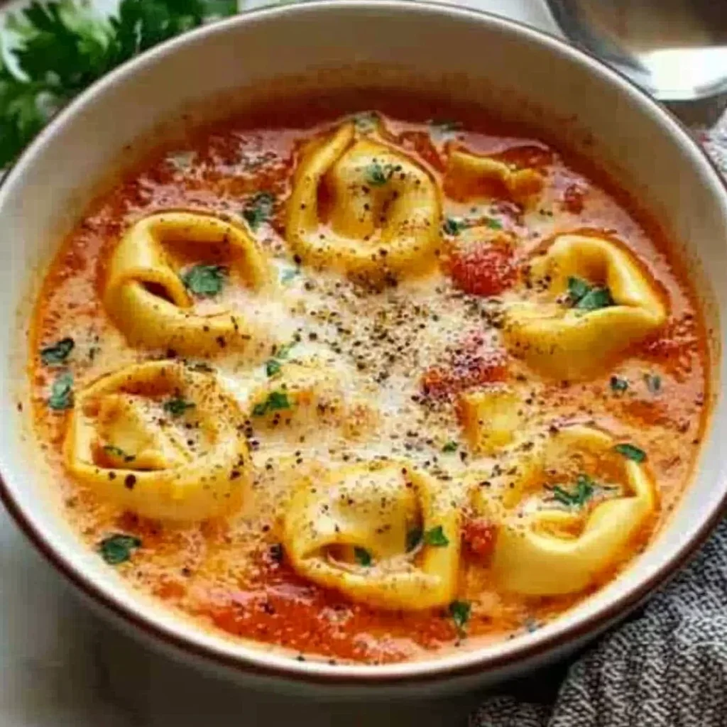 Käse-Tomaten-Tortellini-Suppe: