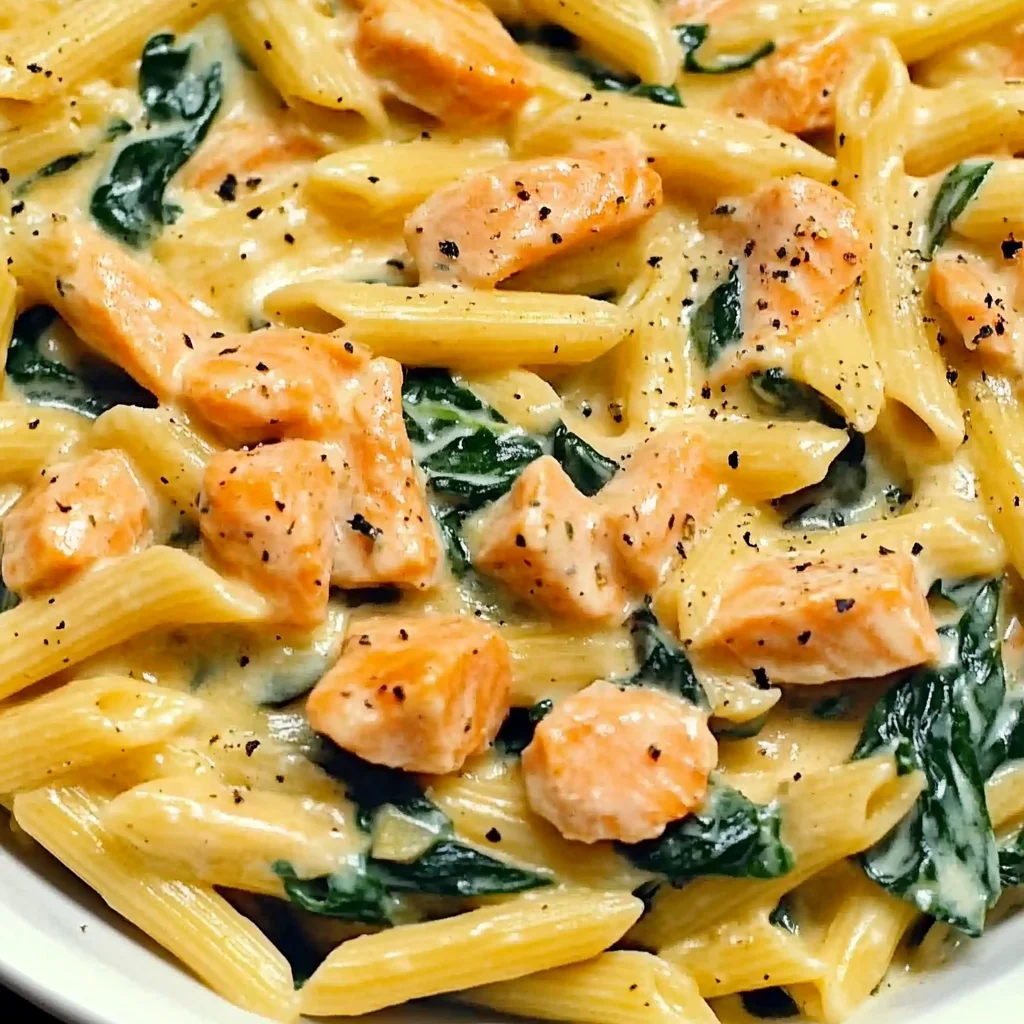 Lachs Penne mit Spinat