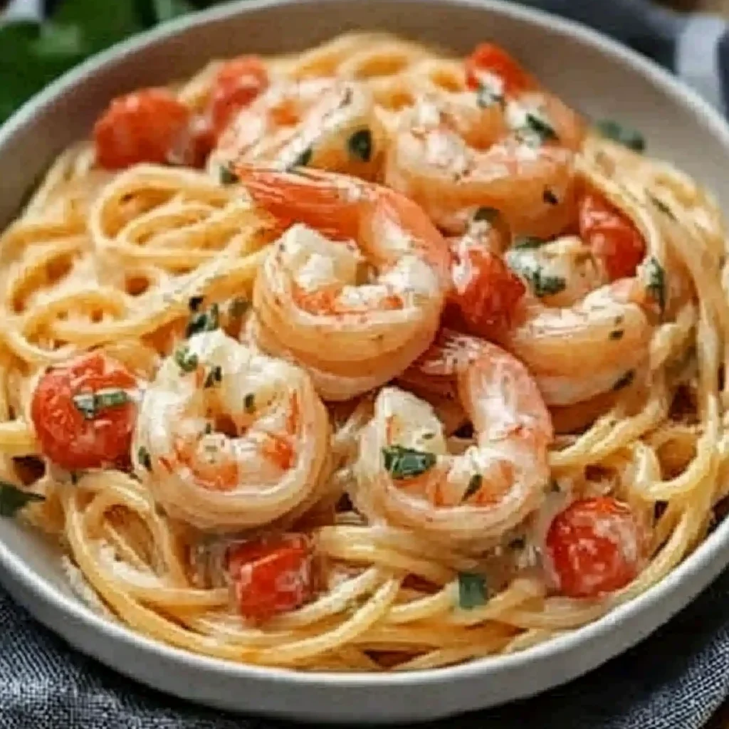 Spaghetti mit Garnelen in Frischkäsesauce
