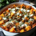 Süßkartoffel-Hackfleisch-Auflauf mit Feta