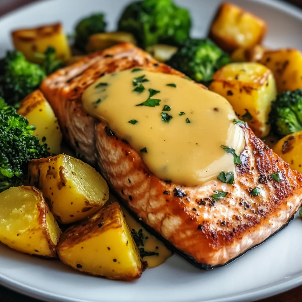 Zitronenbutterlachs mit knusprigen Kartoffeln und Brokkoli