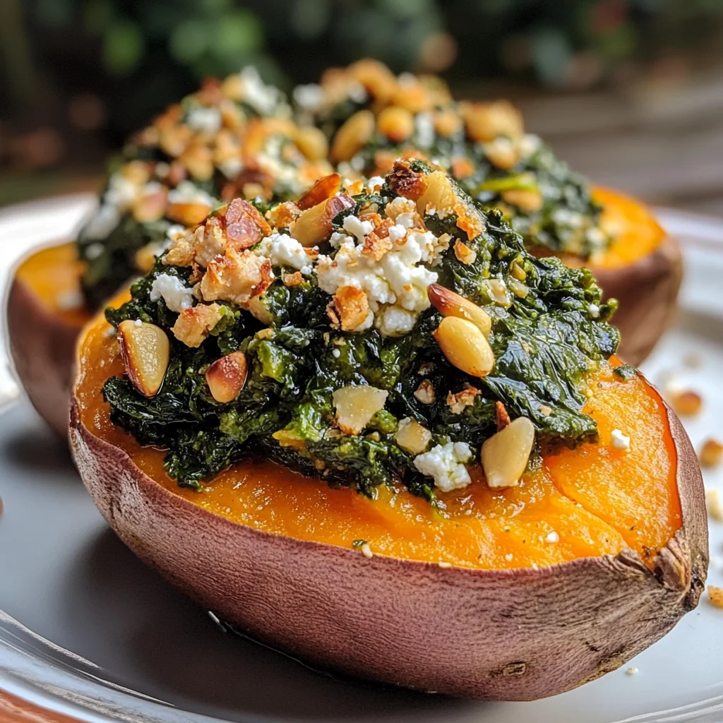 Gefu00fcllte Su00fcu00dfkartoffel mit Feta Spinat: Das einfache Rezept