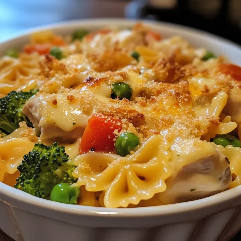 Käse-Hühnchen-Farfalle-Auflauf mit Havarti-Kruste & Gemüse
