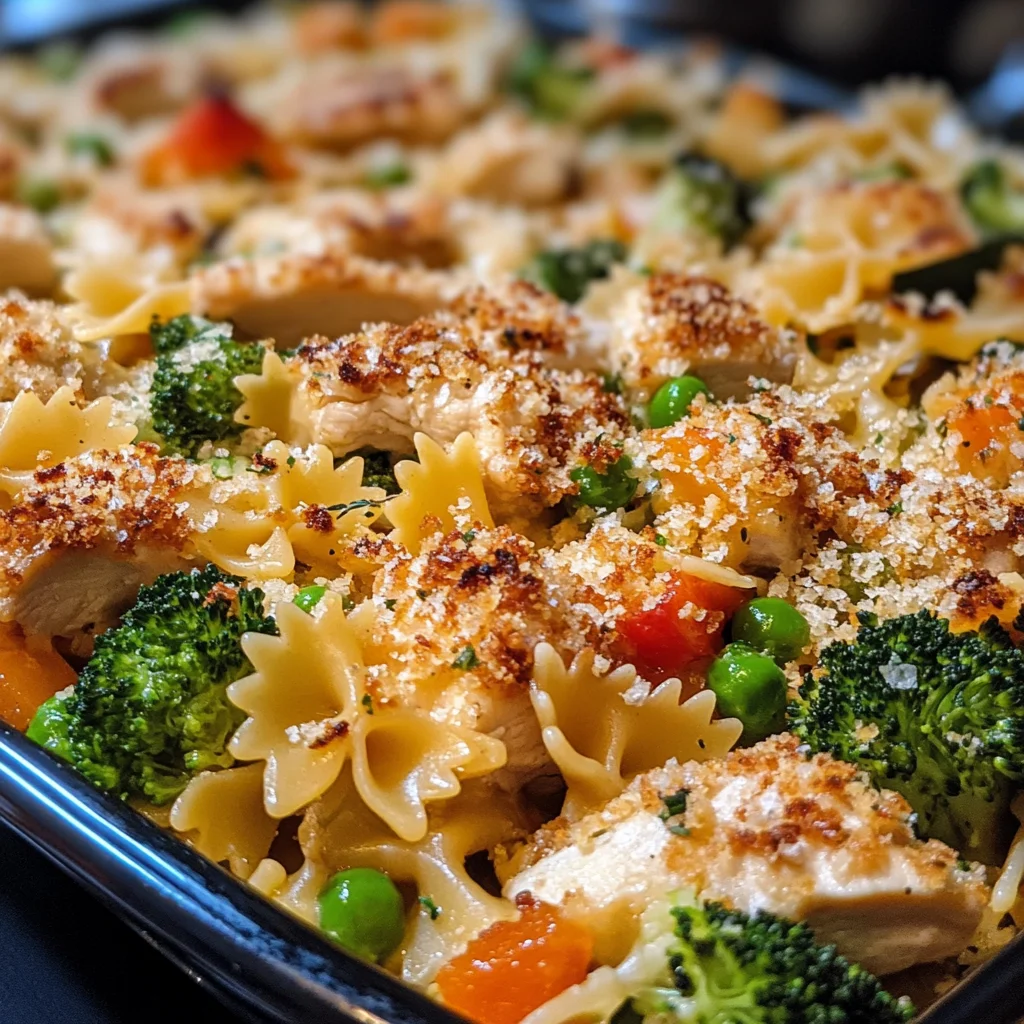 Käse-Hühnchen-Farfalle-Auflauf