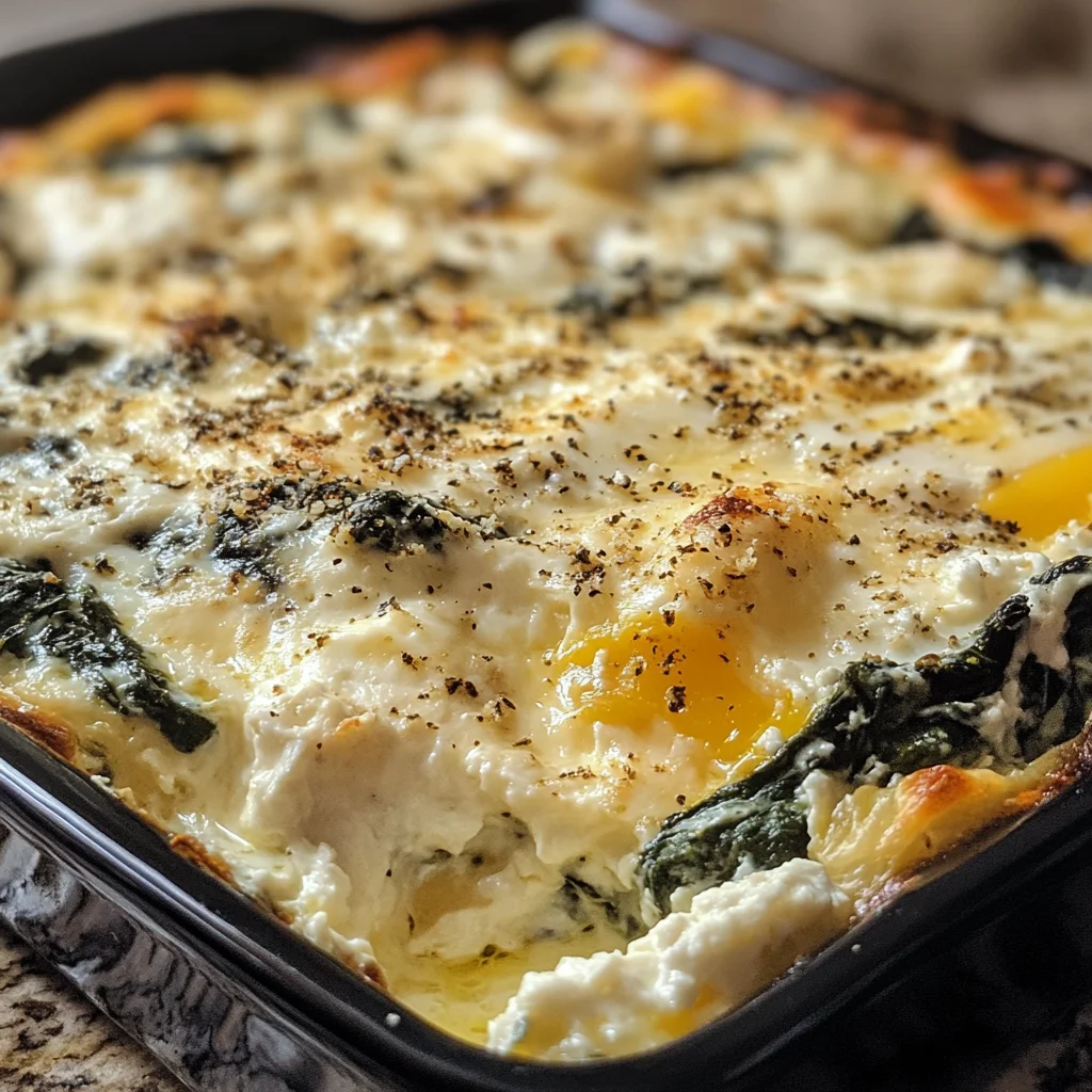 Low Carb Spinat-Auflauf mit Feta und Ei