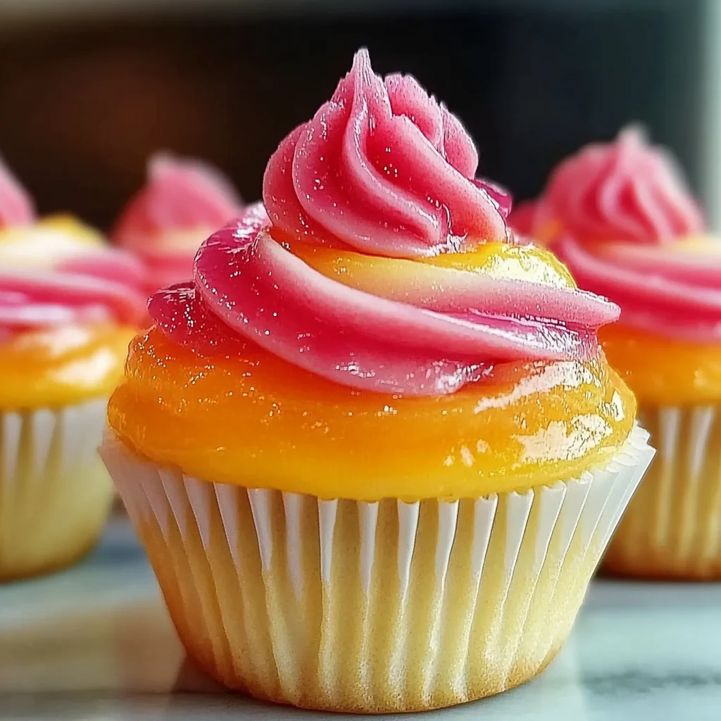 Mango Erdbeer Sonnenuntergang Cupcakes für Genussmomente