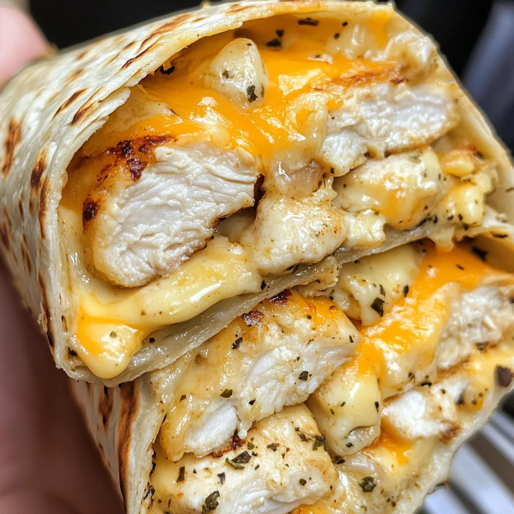 Ooey Gooey Cheesy Garlic Chicken Wraps