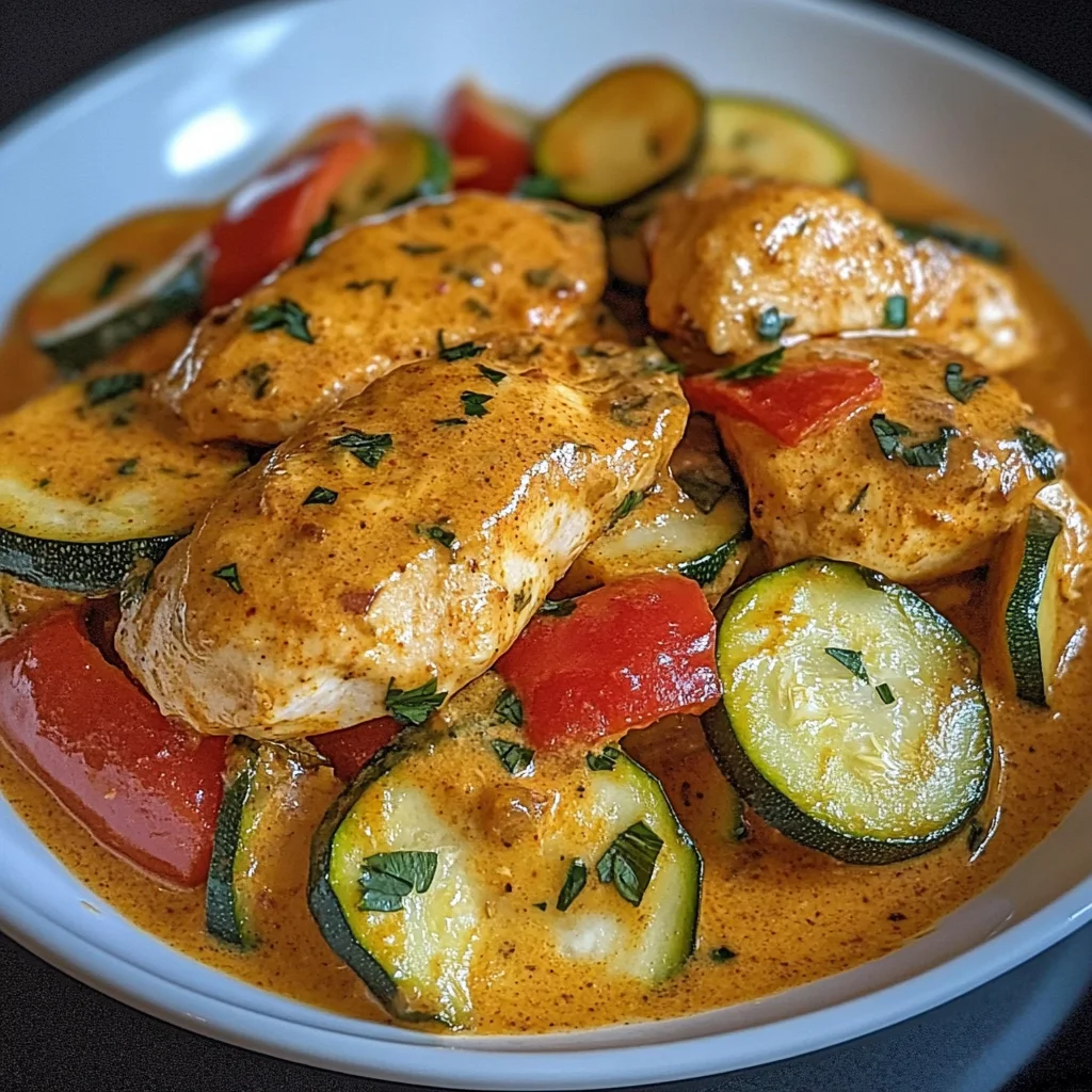 Paprika-Zucchini-Rahm-Hähnchen:
