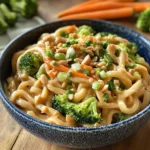 Udon Nudeln mit Erdnusssauce und Gemüse
