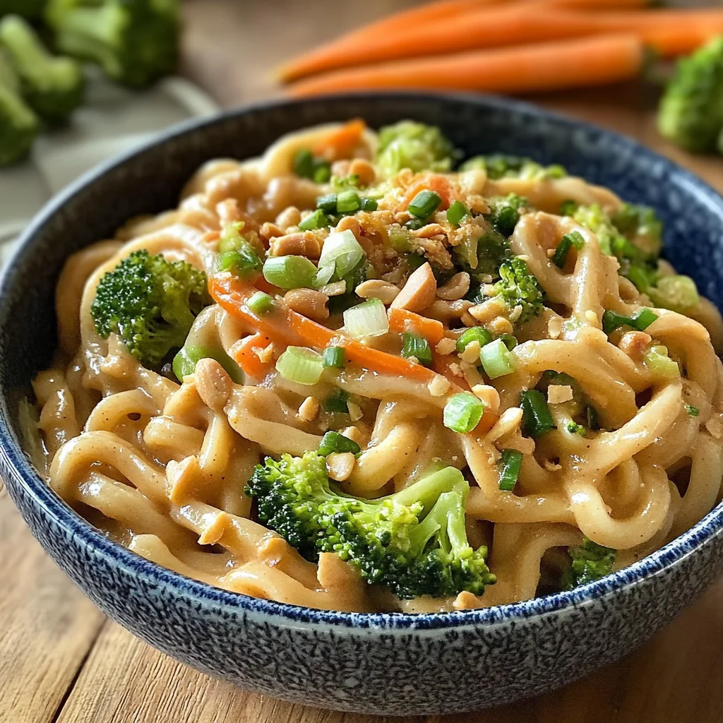 Udon Nudeln mit Erdnusssauce und Gemüse